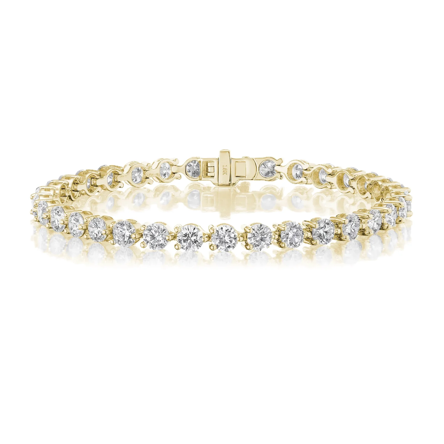3.01ct Round Brilliant Diamond 3 Prong Line Bracelet in 18K Yellow Gold, 7"
