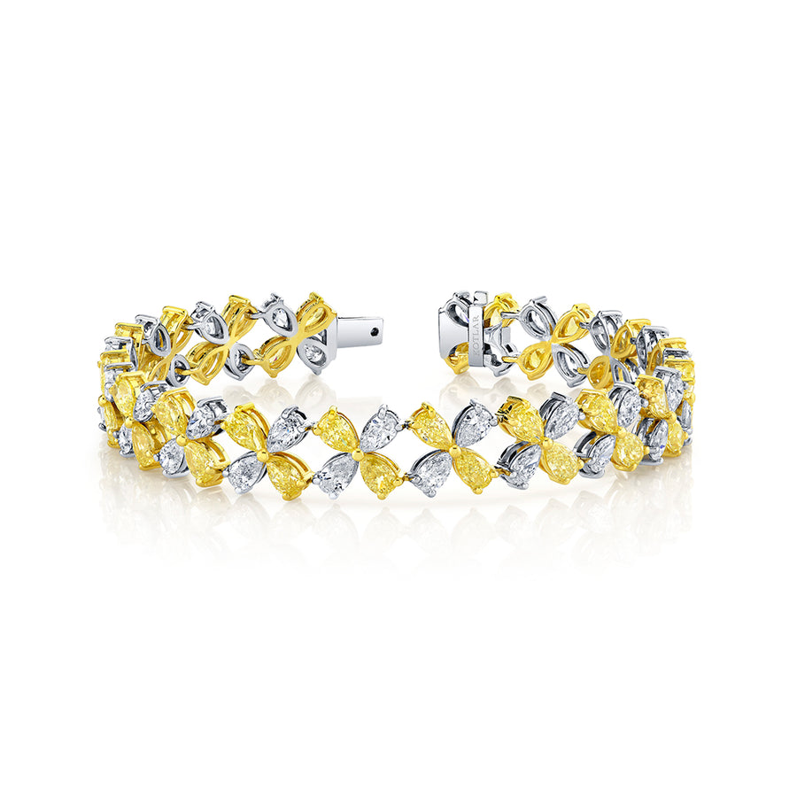 8.88ct Fancy Yellow Pear Shape Diamond and 6.68ct Pear Shape Diamond Bracelet in 18K White and Yellow Gold