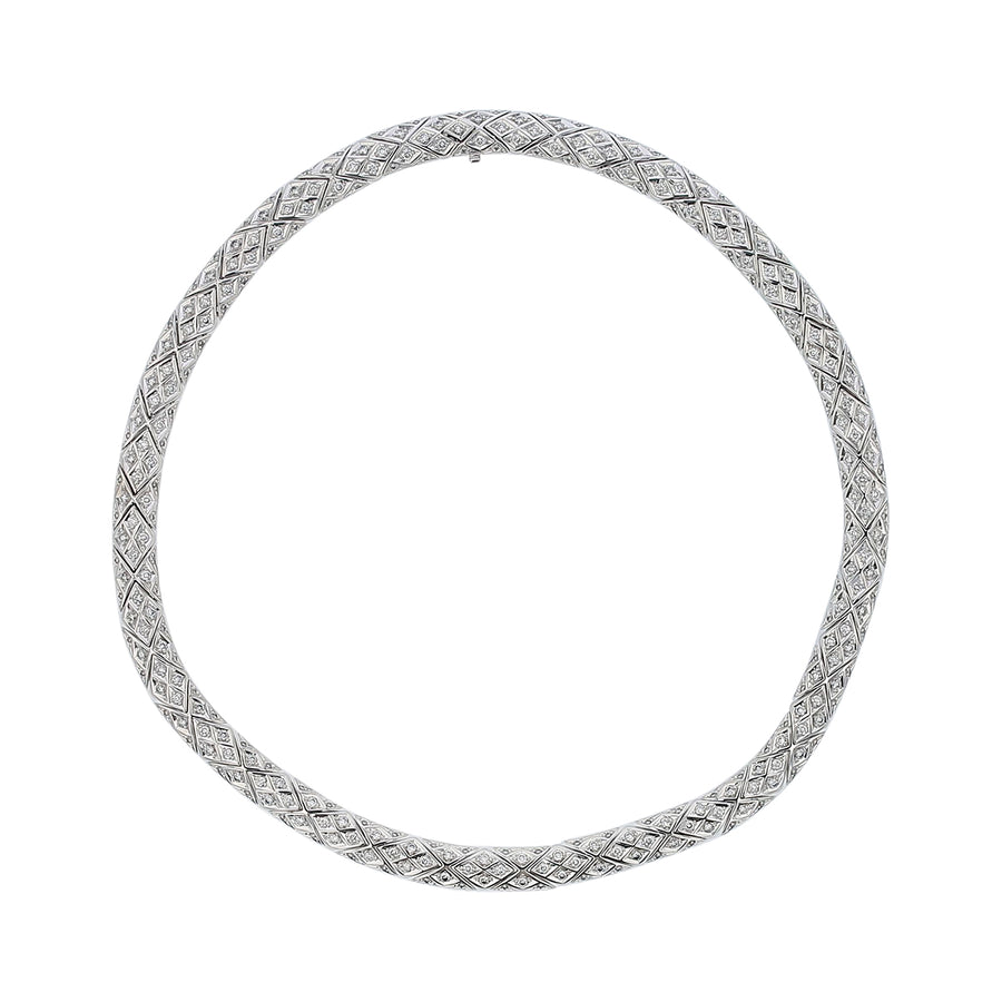 Artisan Pave 6.18ct Diamond Criss Cross Necklace in 18K White Gold, 15"