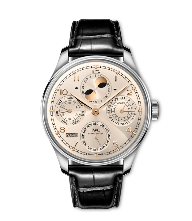44mm Portugieser Perpetual Calendar Watch with Dune Dial in 18K White Gold, Strap