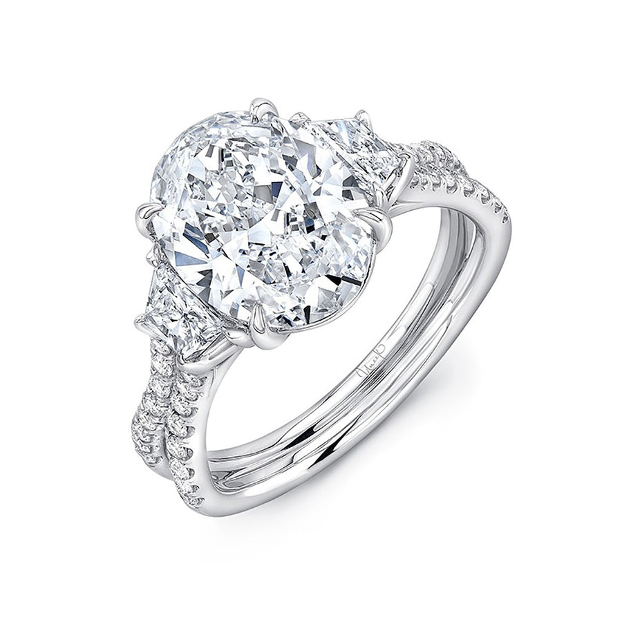 Oval-Center Classic Three-Stone Engagement Ring Setting