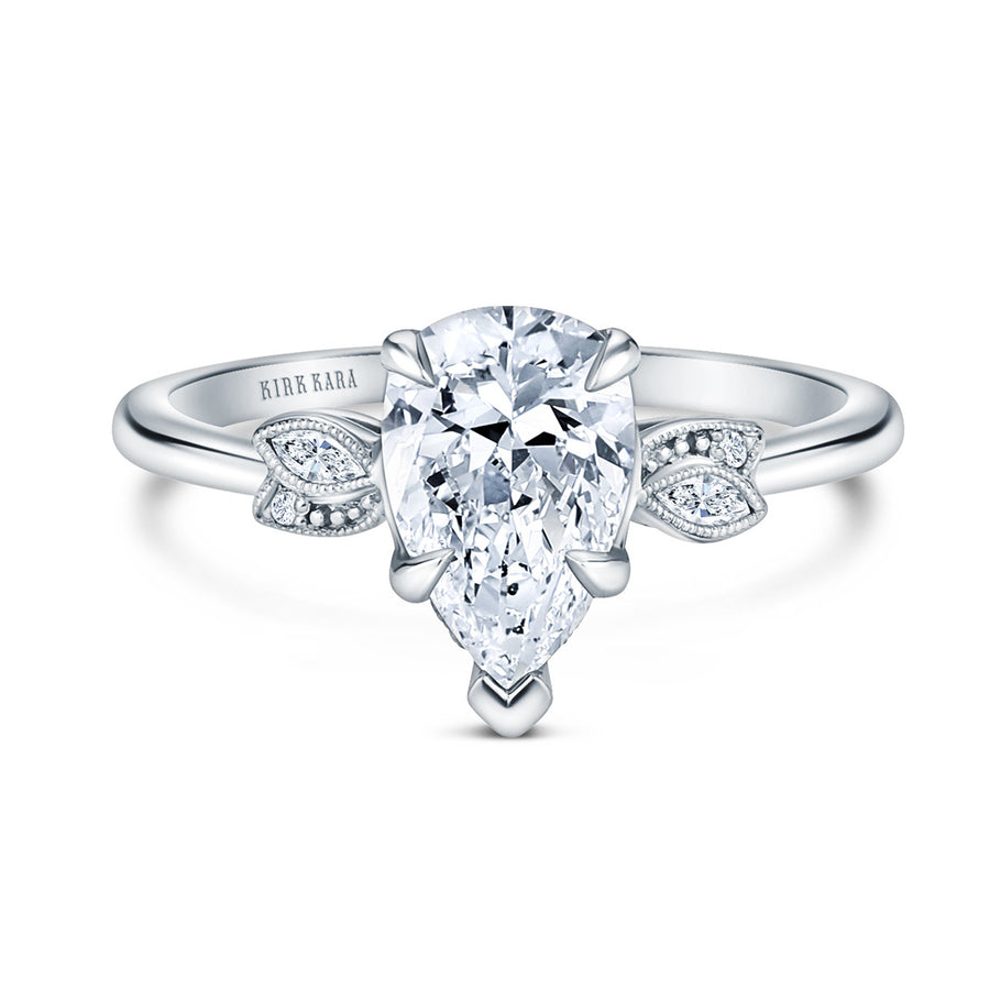 Floral Leaf Pear Diamond Engagement Ring Setting