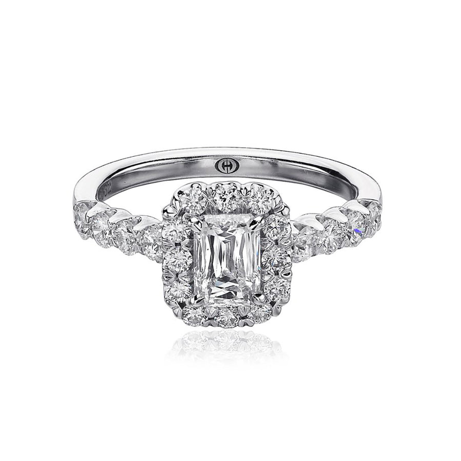 Emerald Crisscut Diamond Halo Engagement Ring