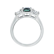 Platinum Teal Sapphire and Diamond 3 Stone Ring