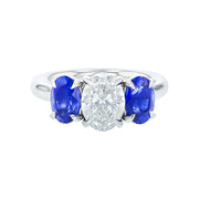 Platinum Diamond and Sapphire 3-Stone Ring