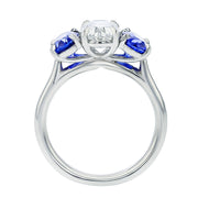 Platinum Oval Diamond and Sapphire 3-Stone Ring