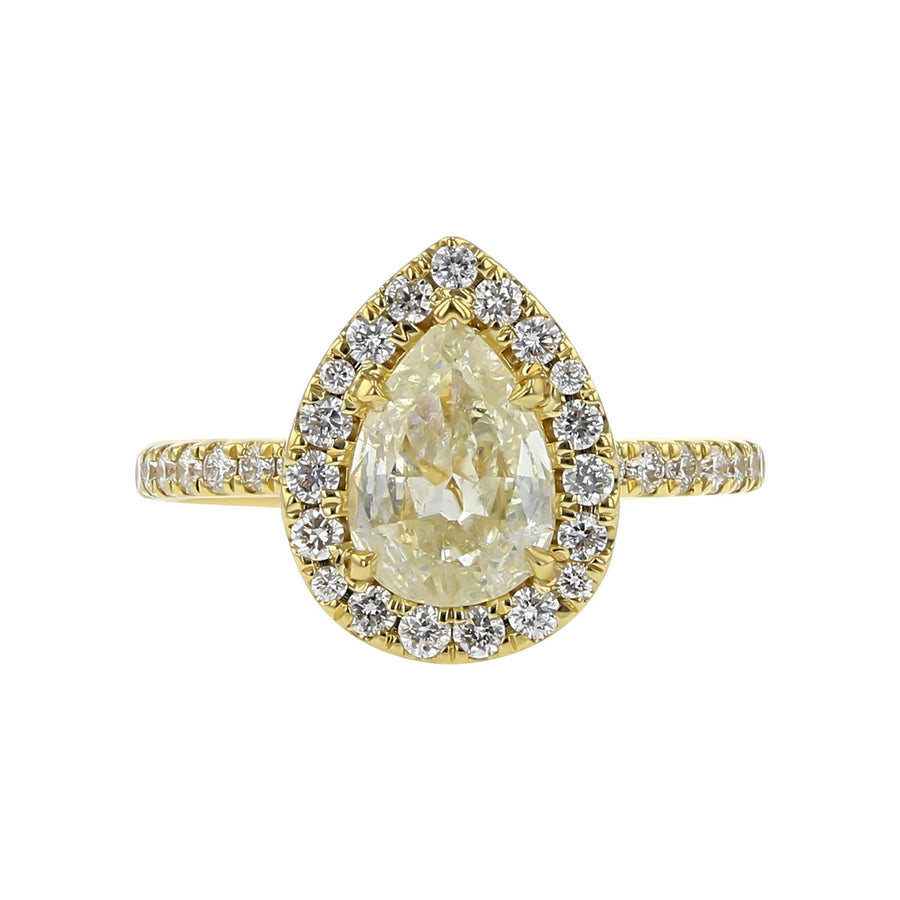 18K Gold Pear Shape Diamond Halo Engagement Ring