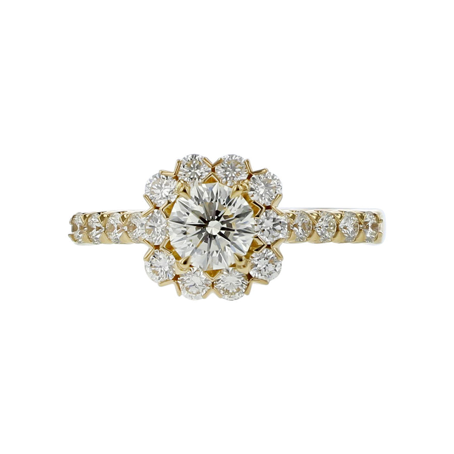 18K Yellow Gold Crisscut Diamond Halo Engagement Ring