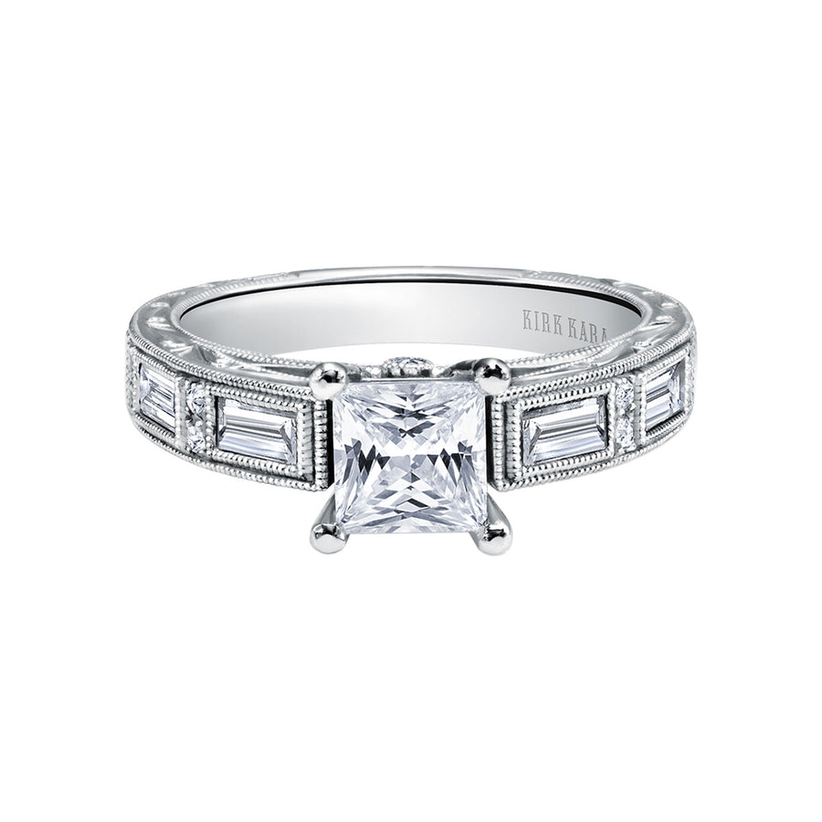 18K White Gold Baguette Diamond Engagement Ring