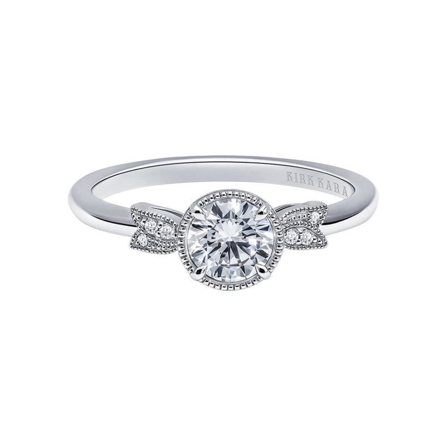 Leaf Milgrain Halo Diamond Engagement Ring Setting