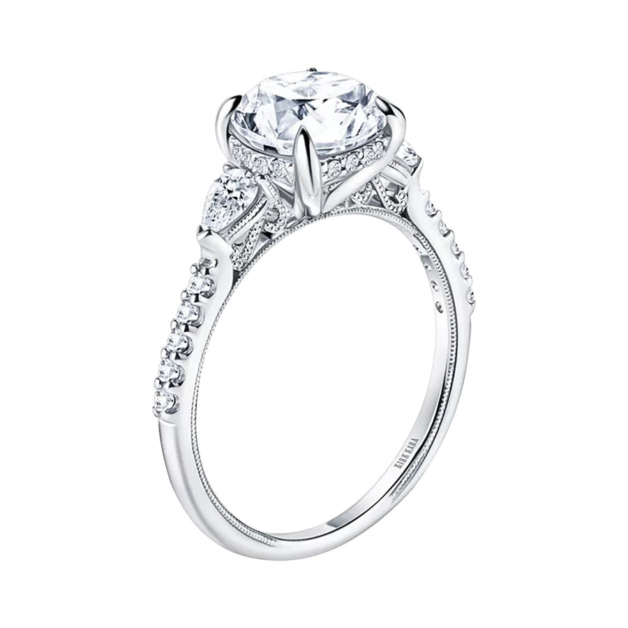 Hidden Halo Three Stone Pear Diamond Engagement Ring Setting