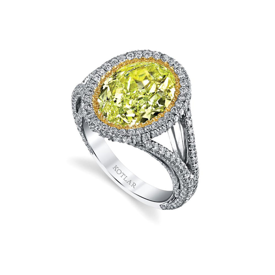 Platinum and 18K Fancy Yellow and Diamond Melee Ring