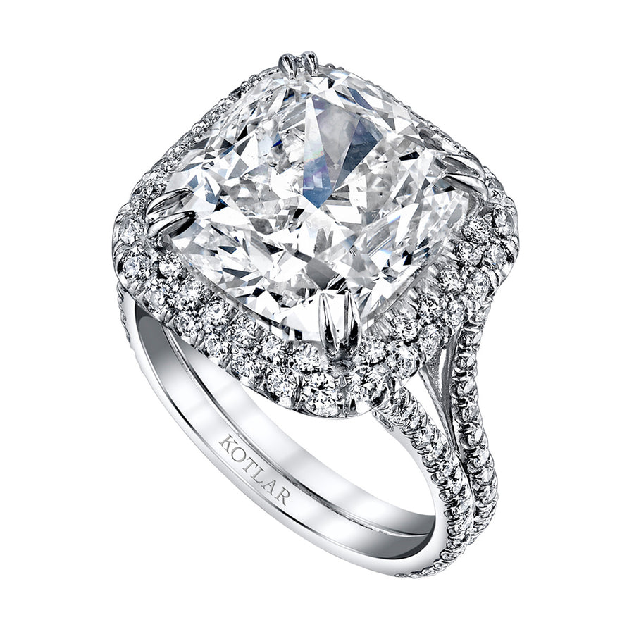 Platinum Cushion-cut Diamond Split Shank Ring