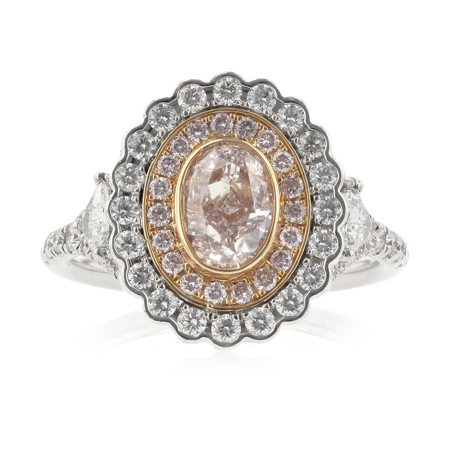 18K White and Rose Gold Pink Diamond Double Halo Ring