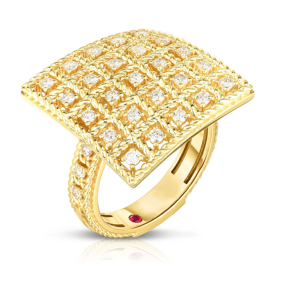 18K Gold Diamond Byzantine Barocco Large Square Top Ring
