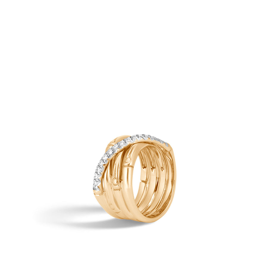 Bamboo Collection Band Ring with Diamonds