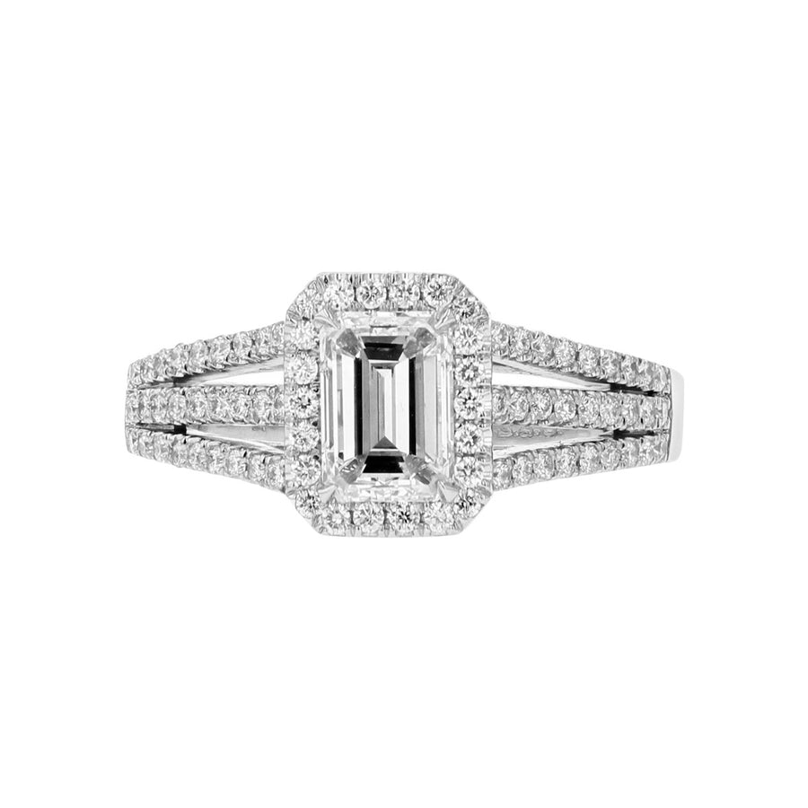 Emerald-cut Diamond Halo Engagement Ring