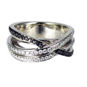 White and Black Diamond Multi Row Ring