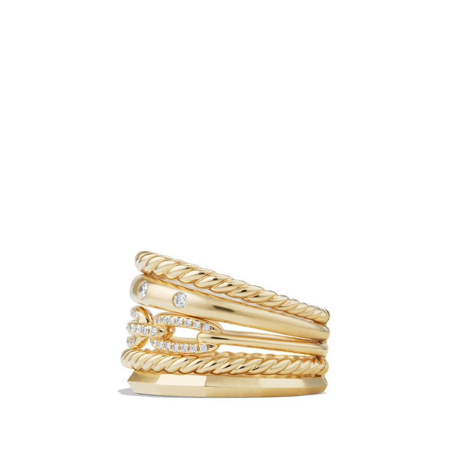Stax Wide Ring with Diamonds in 18K Gold, 15mm