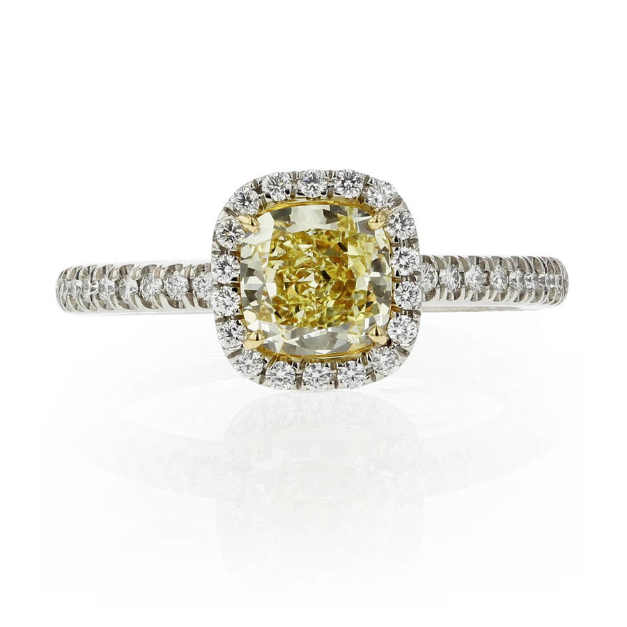 Fancy Yellow Cushion-cut Diamond Halo Ring