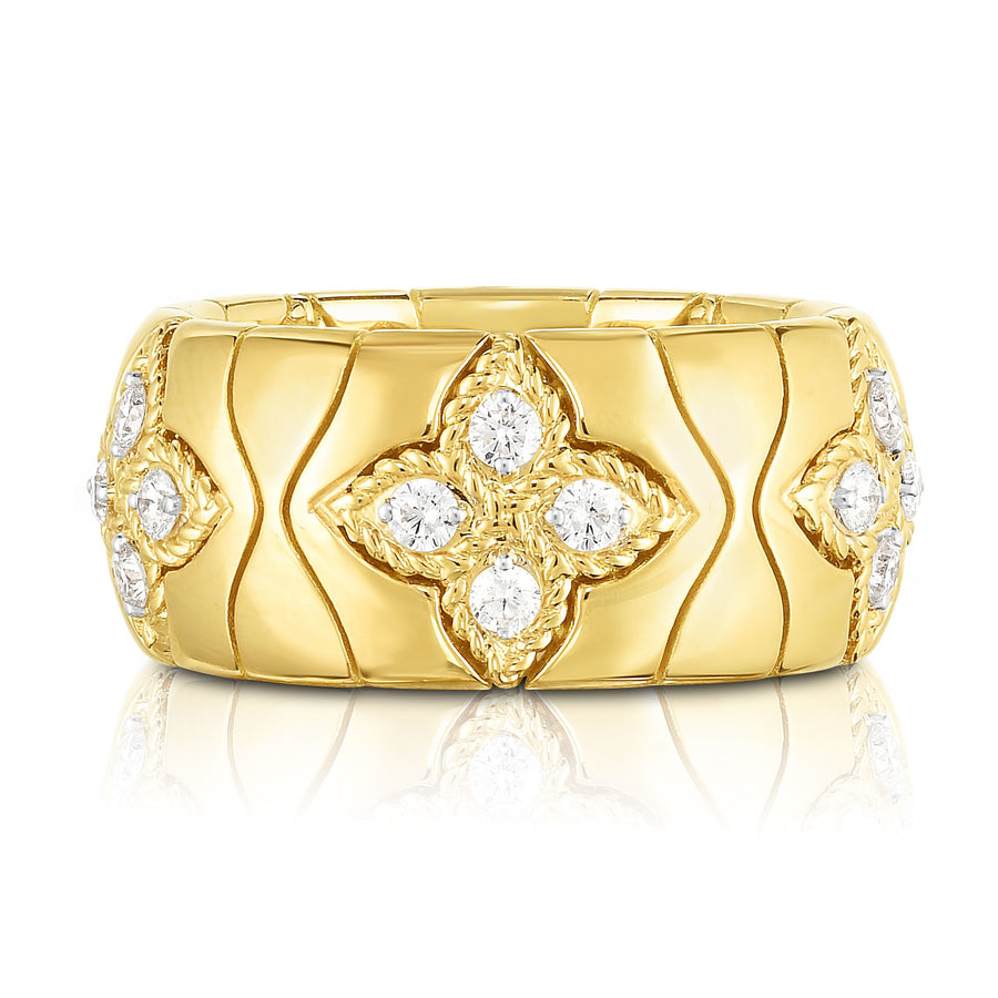 Royal Princess Flower Ring Band with Diamond Flowers
