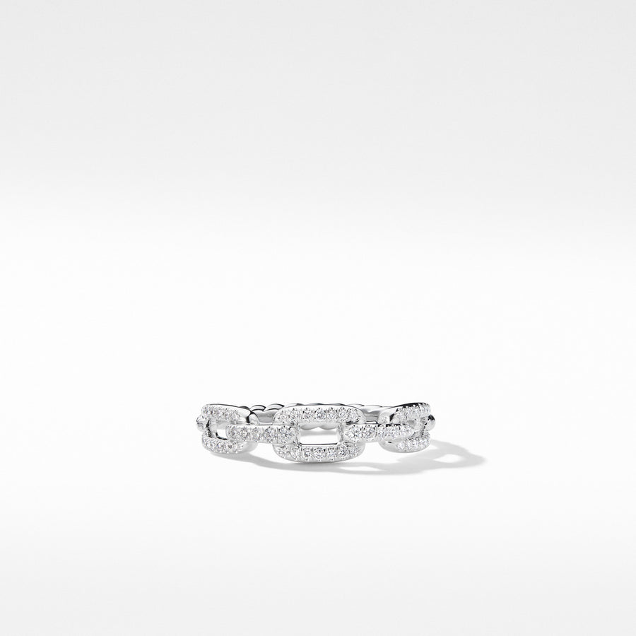 Stax Single Row Pave Chain Link Ring with Diamonds in 18K White Gold, 4.5mm