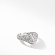 Mini Chevron Pinky Ring in 18K White Gold with Pave Diamonds