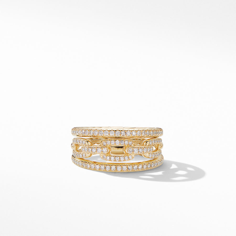 Stax Three-Row Chain Link Ring in 18K Yellow Gold and Diamonds