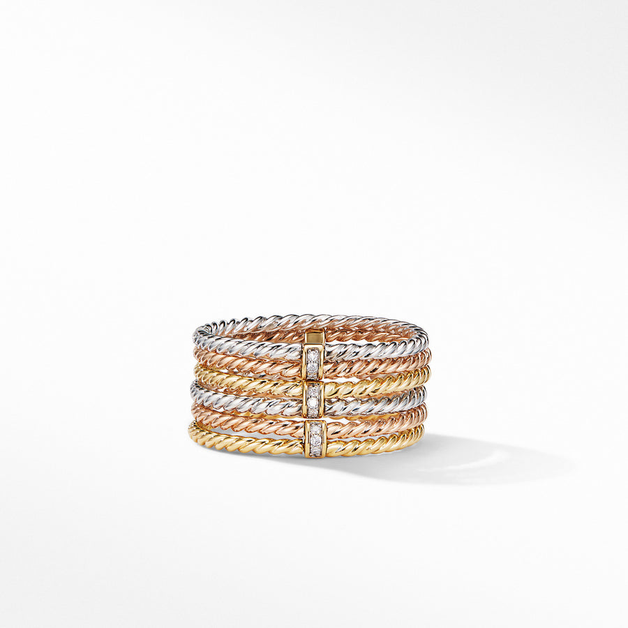 DY Origami 6-Row Cable Ring in 18K Gold with Diamonds