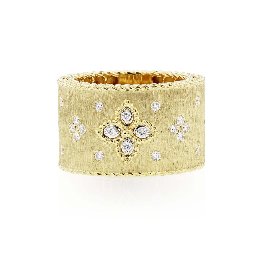 18K Venetian Princess Wide Satin Diamond Ring