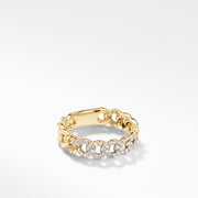 Belmont Curb Link Narrow Ring in 18K Yellow Gold with Pave Diamonds