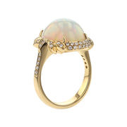 Ethiopian White Opal and Diamond Halo Ring