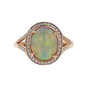 White Ethiopian Opal and Diamond Halo Ring