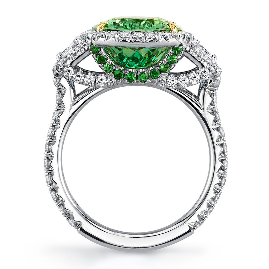Tsavorite Garnet and Diamond 3-Stone Ring