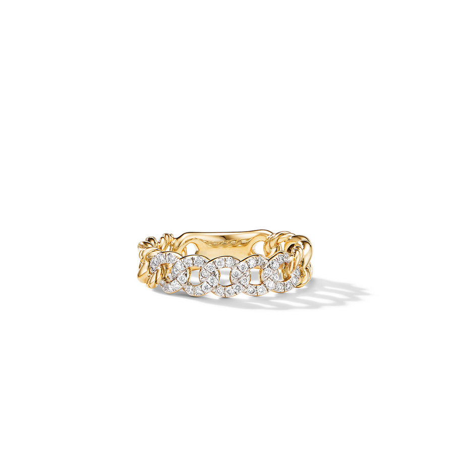 Belmont Curb Link Band Ring in 18K Yellow Gold with Pave Diamonds