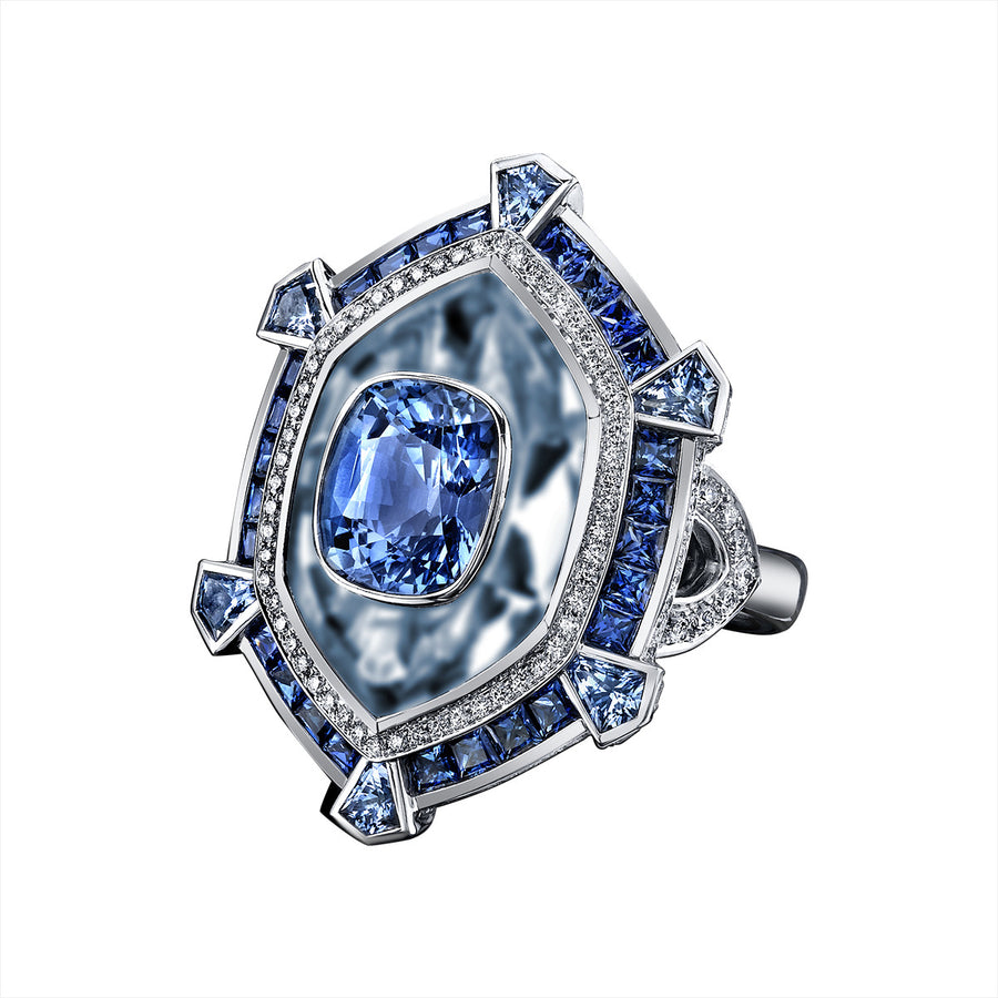 Cushion Blue Sapphire Aquamarine Crystal Ring