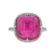 Cabochon Rubellite and Diamond Halo Ring