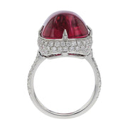 Cabochon Rubellite and Diamond Halo Ring