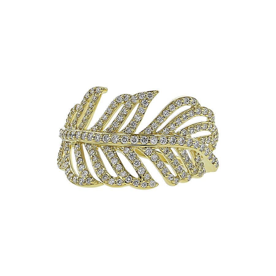 18K Yellow Gold Diamond Feather Ring