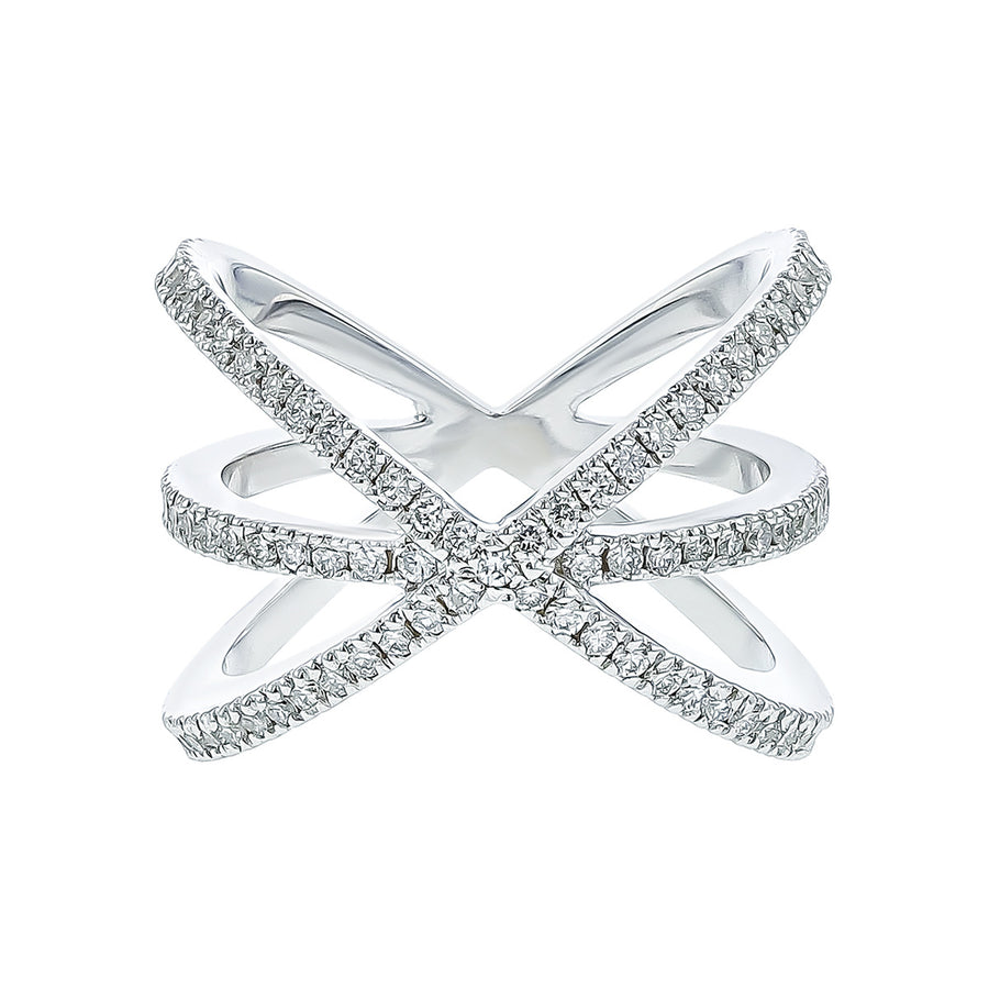 18K White Gold Diamond Double Criss Cross Ring