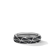 Torqued Faceted Band Ring in Sterling Silver with Pave Black Diamonds