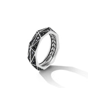 Torqued Faceted Band Ring in Sterling Silver with Pave Black Diamonds