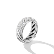 Sculpted Cable Band Ring in Sterling Silver with Pave Diamonds
