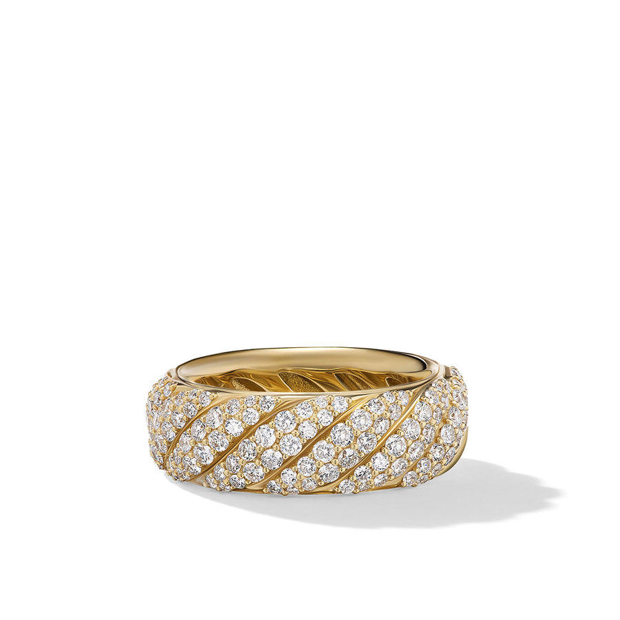 Sculpted Cable Band Ring in 18K Yellow Gold with Pave Diamonds