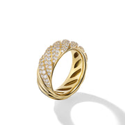Sculpted Cable Band Ring in 18K Yellow Gold with Pave Diamonds