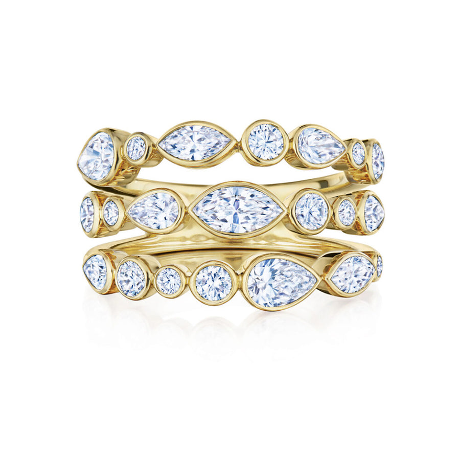 Three-Row Ring with Mixed Shape Diamonds