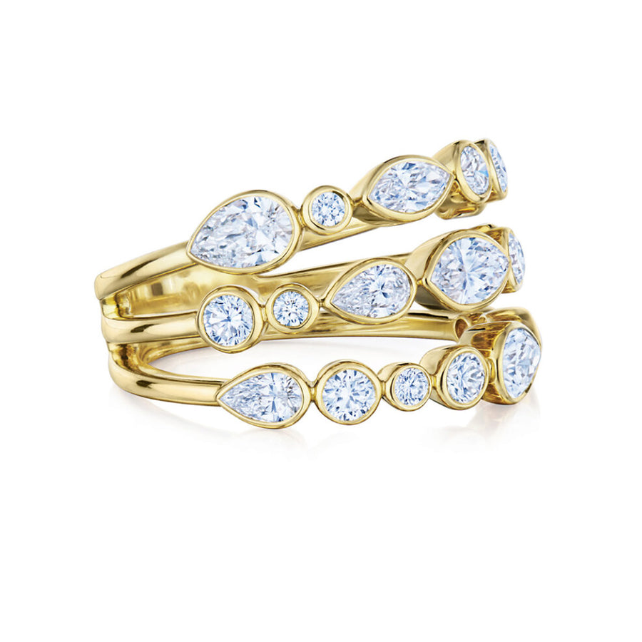 Three-Row Ring with Mixed Shape Diamonds
