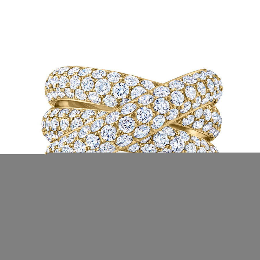 Three-Row Crossover Ring with Pave Diamonds