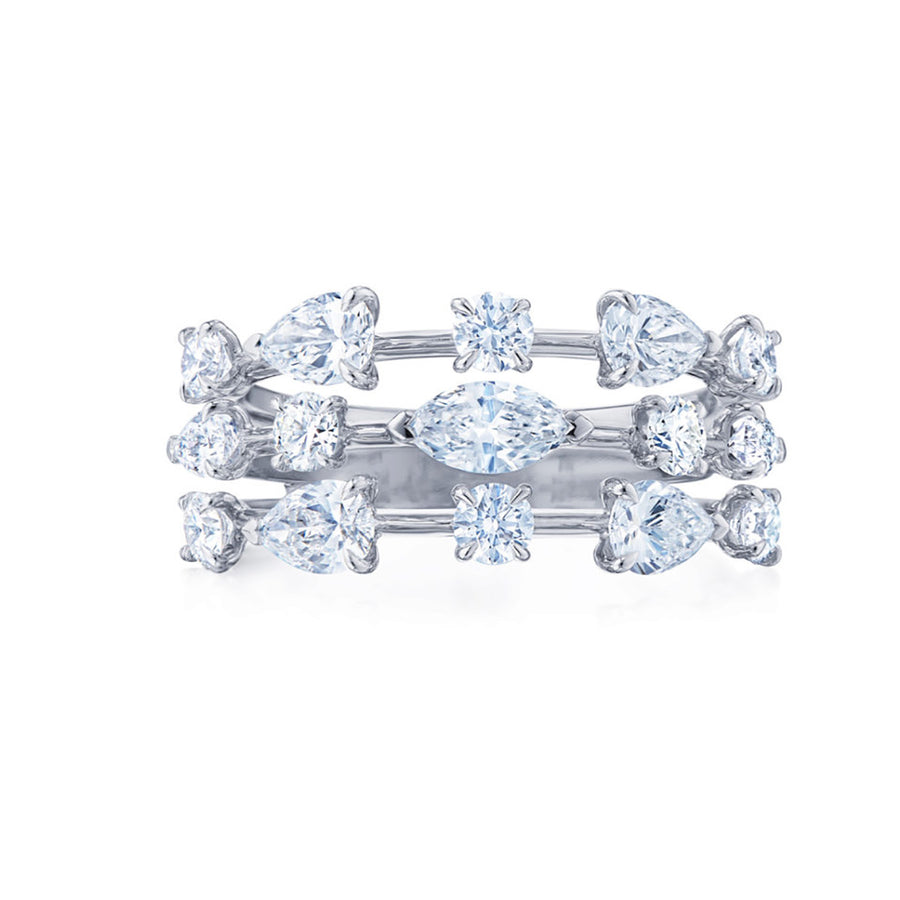 Three-Row Ring with Fancy Shape Diamonds