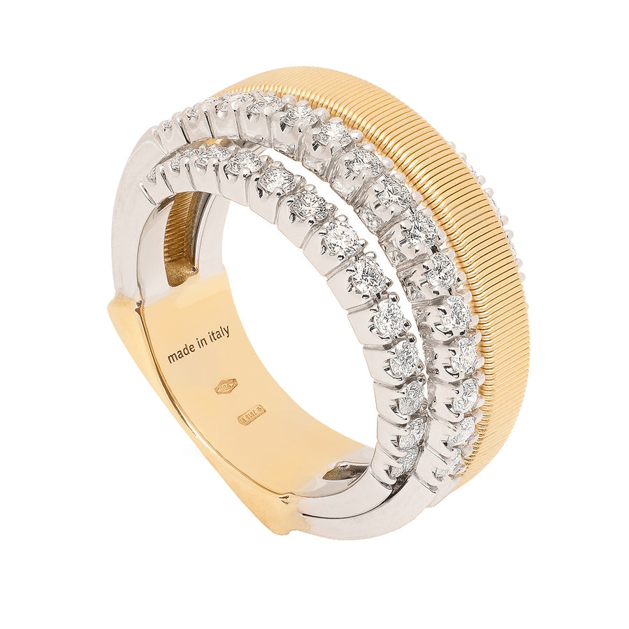 18K Yellow and White Gold Three Strand Ring with Diamonds